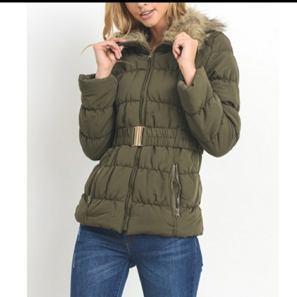 Fur hooded❣ last one Parka puffer jacket with belt - Picture 2 of 16